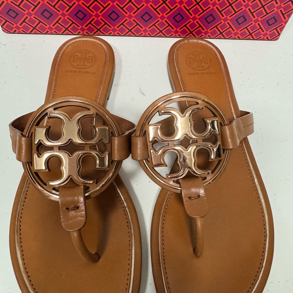 Tory Burch Brown Miller Sandals with Iconic Medallion